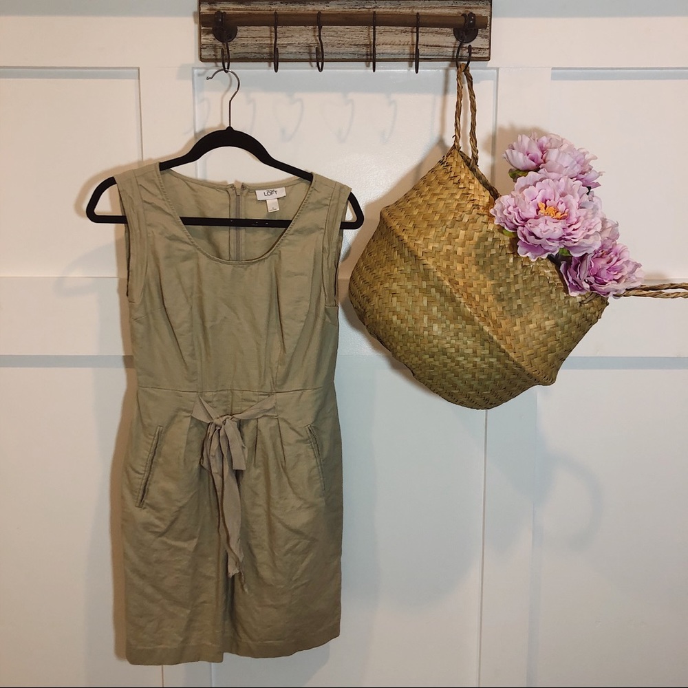 Ann Taylor Loft Khaki Bow Tie Dress